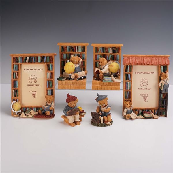 6pc Library Bear Resin Figurine Set by Dezine
