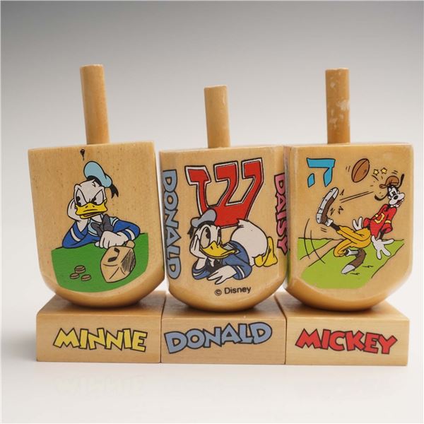 3pc Wooden Disney Dreidel Set with Stands, Mickey & Friends
