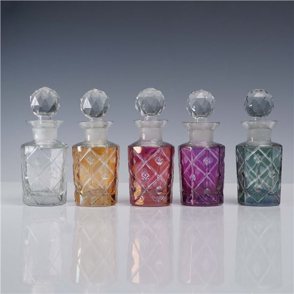 5pc Vintage Colored Cut Glass Perfume Bottles