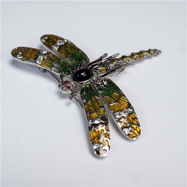 Landau Enamel Dragonfly Brooch with Rhinestones