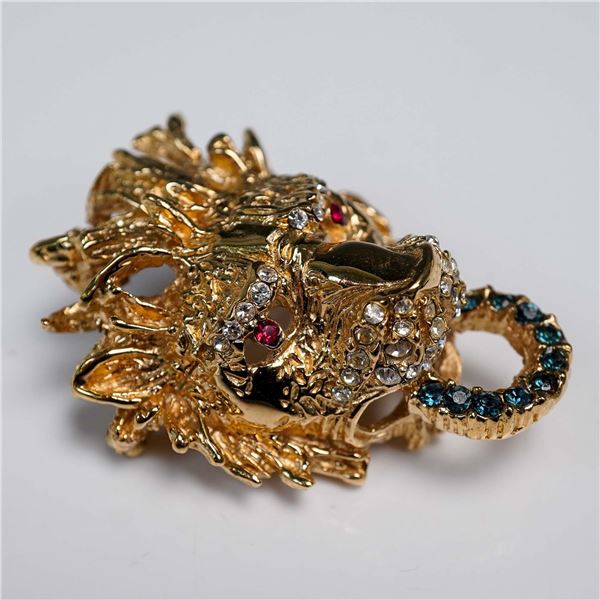 Landau Lion Head Brooch with Rhinestones