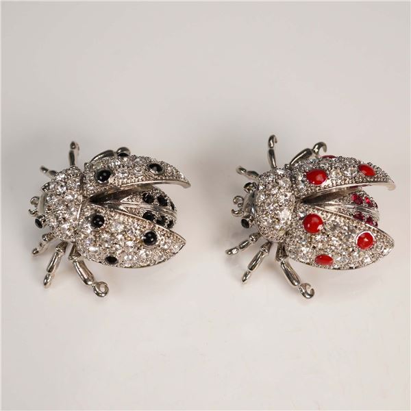 2pc Landau Crystal Ladybug Brooch Set