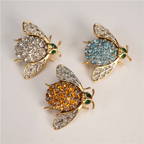 3pc Nat Landau Hyman Bug Brooch Set with Pave Crystals