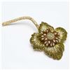 Image 1 : Oversized Green and Gold Flower Brooch with Crystal Stem