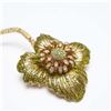 Image 2 : Oversized Green and Gold Flower Brooch with Crystal Stem