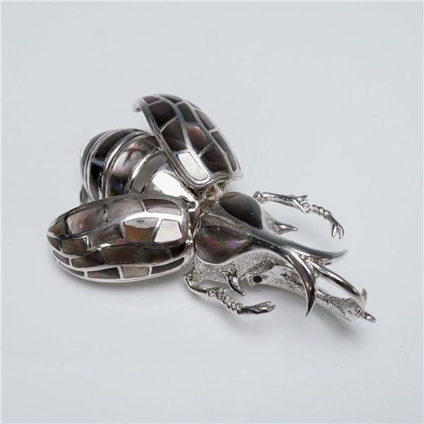 Silver-Plated Hercules Beetle Brooch