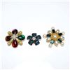 Image 1 : 3pc Colorful Flower Brooch Set with Faux Pearls and Crystals