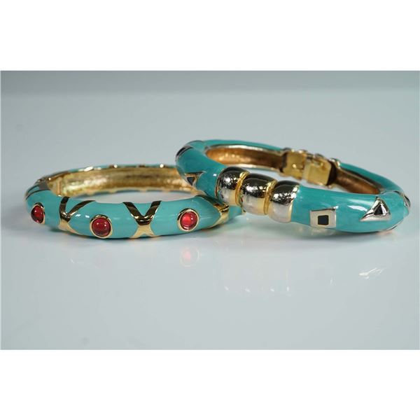 Pair of NLH and Landau Enamel and Rhinestone Bangle Bracelets
