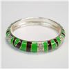 Image 1 : Sequin Green Enamel and Crystal Hinged Bangle Bracelet