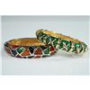 Image 1 : 2pc NLH Enamel Bangle Bracelet Set with Multicolor & Green Goldtone Design