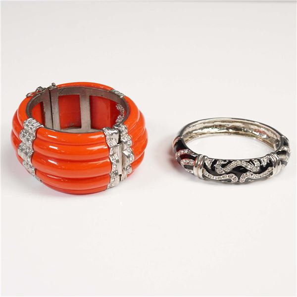 2pc Rhinestone Embellished Hinged Cuff Bracelets