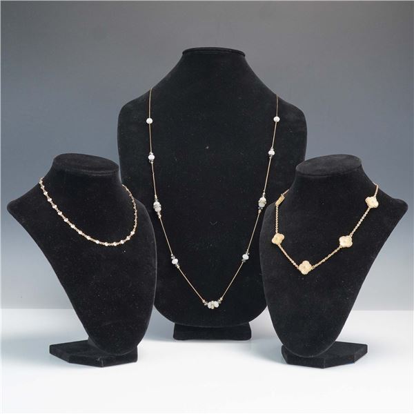 3pc Gold-Tone Beaded and Crystal Accent Necklaces.