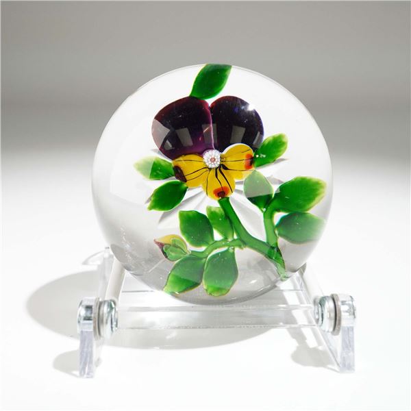 Antique Baccarat Art Glass Paperweight, Pansy Flower