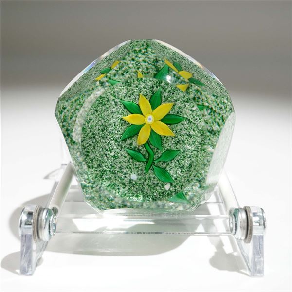 Hugh Edmond Smith Paperweight with Yellow Flower Design, Signed