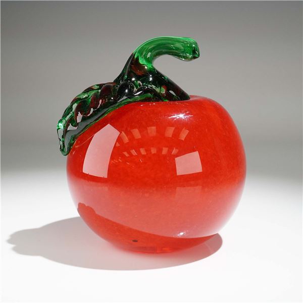 Schneider Art Glass Apple Paperweight, Signed