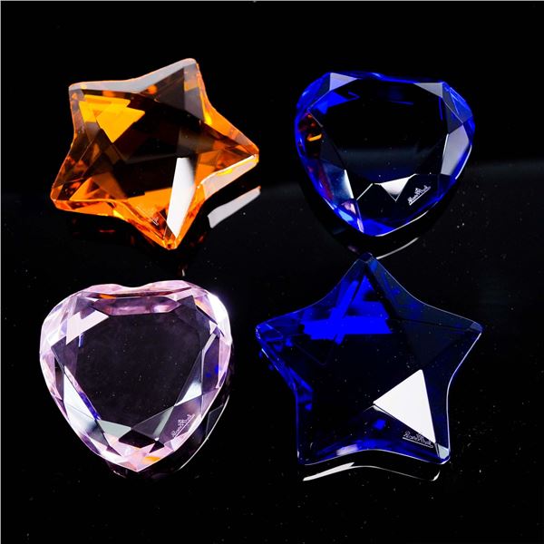 4pc Rosenthal Crystal Star and Heart Paperweights
