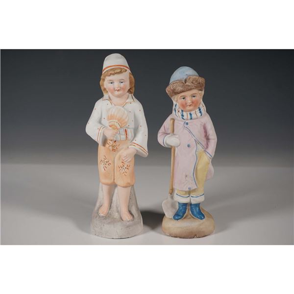 2pc Bisque Porcelain Figurines, Seasonal Boys