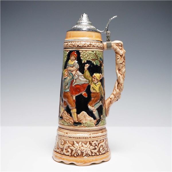 German-Style Beer Stein with Pewter Lid, Dancing Scene