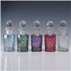 Image 1 : 5pc Cut Glass Bottles, Multi-Colored with Faceted Stoppers