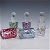Image 5 : 5pc Cut Glass Bottles, Multi-Colored with Faceted Stoppers