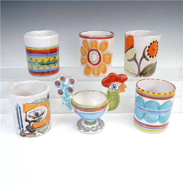 6pc Giovanni DeSimone Italian Pottery Mugs and Chicken Bowl