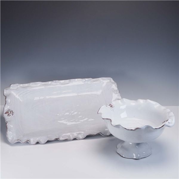 2pc Abigails Italy Fleur de Lis Platter and Compote