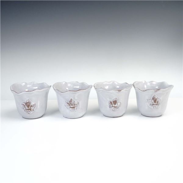 4pc Italian Pottery Cups with Fleur de Lis Relief