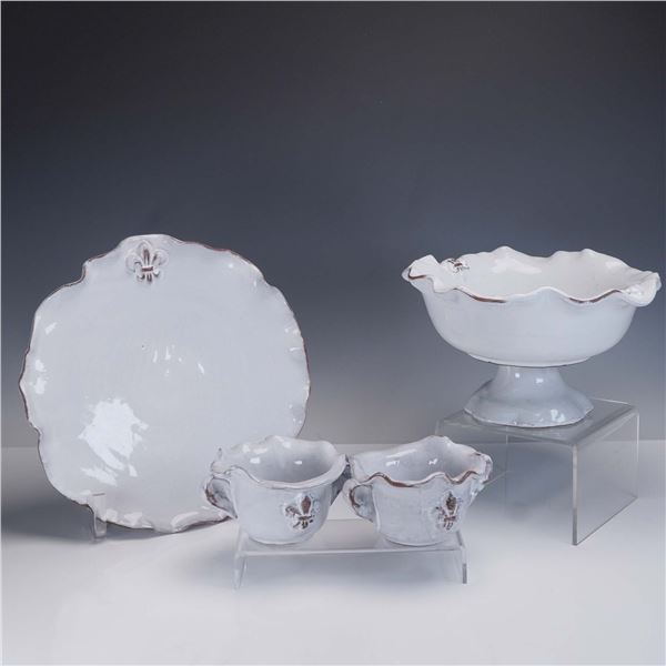 4pc White Ceramic Serveware Set, Fleur de Lis by Abigails Italy