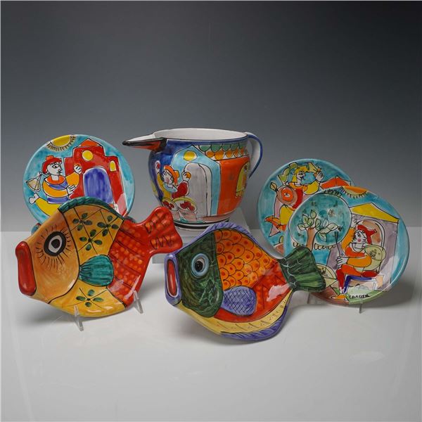 9pc Italian Ceramic Set, La Musa Plates & Desuir Vietri Fish Bowls