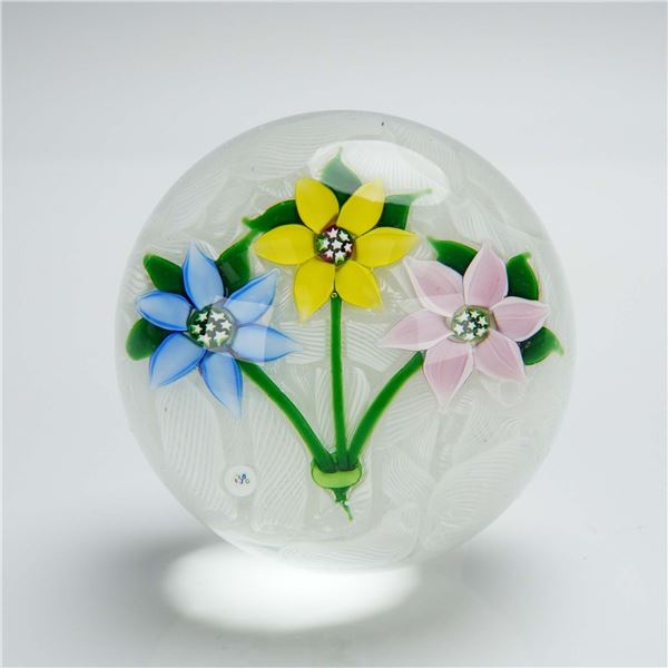 Vintage Glass Flower Paperweight with Star Canes