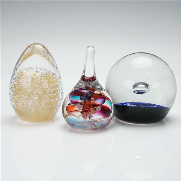 3pc Art Glass Paperweight Collection, Including Signed Caithness Comet