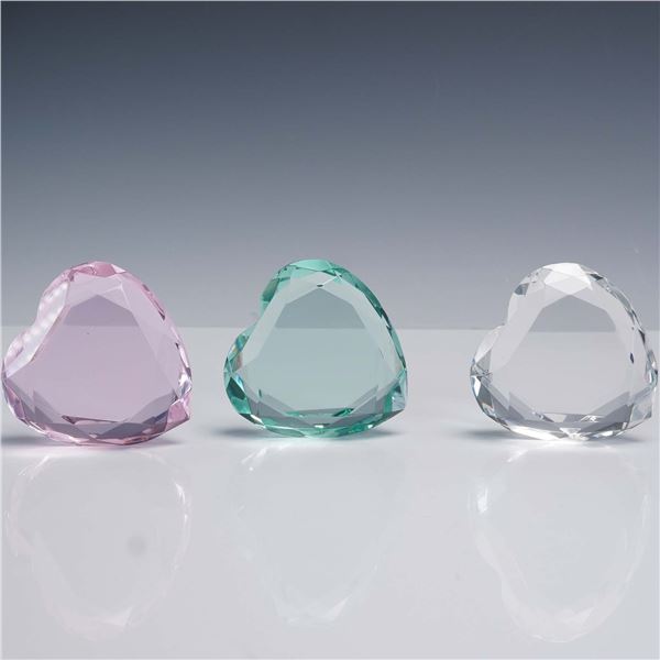 3pc Rosenthal Crystal Heart Paperweights with Boxes