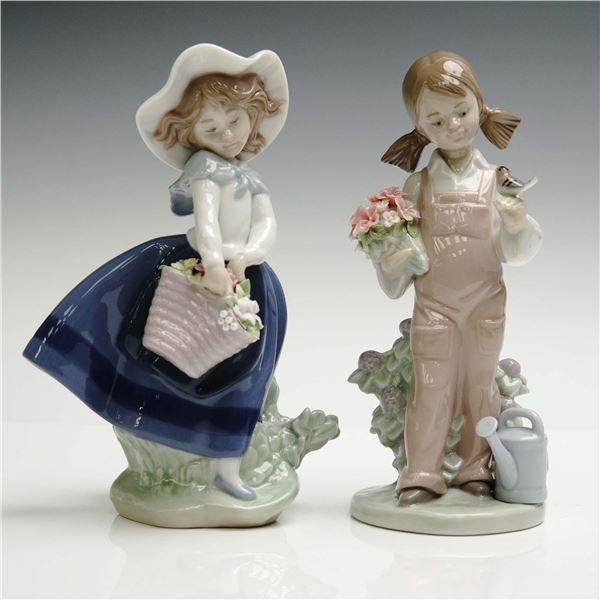 2pc Lladro Porcelain Figurines, Pretty Pickings 5222 and Spring 5217