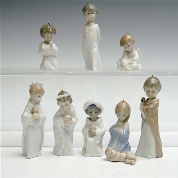 9pc Lladro Porcelain Nativity Miniature Ornament Figurines