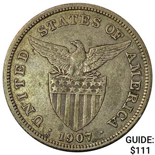 1907-S Philippines Silver Peso NEARLY UNCIRCULATED