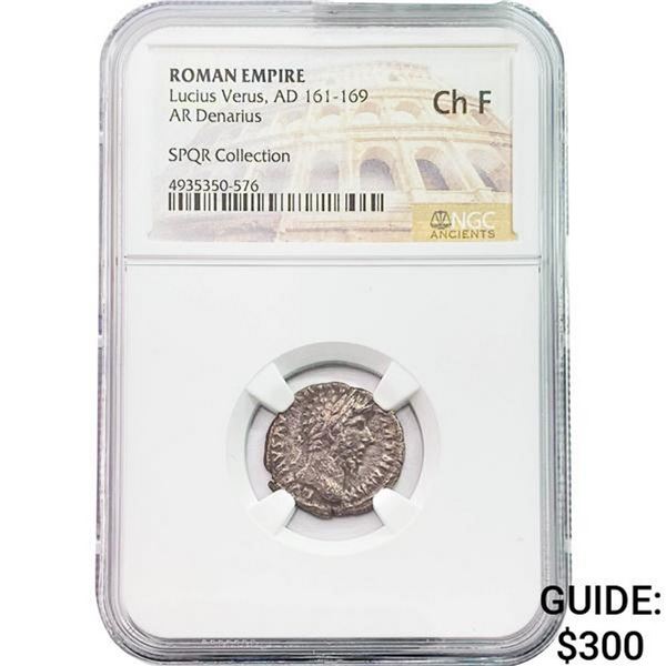 Roman Lucius Verus AD 161-169 Silver Denarius NGC Ch F