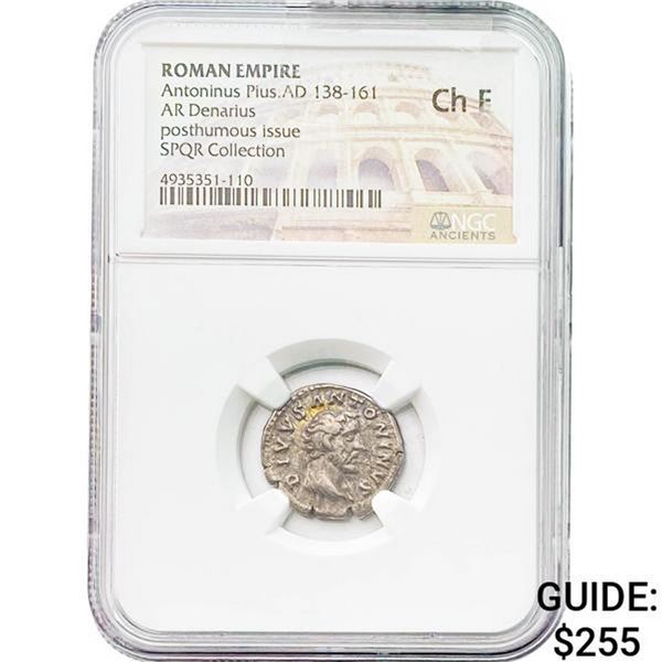Roman Antoninus Pius, AD 138-161 Silver Denarius NGC Ch F