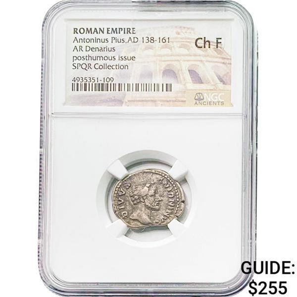 Roman Antoninus Pius, AD 138-161 Silver Denarius NGC Ch F