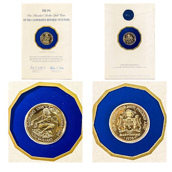 1976 $100 Gold Coin Guyana (.0923 AGW)