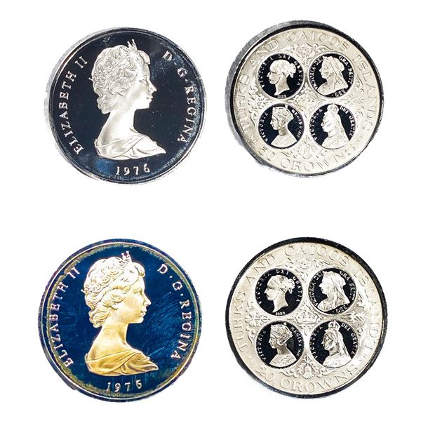 1976 [2] Turks & Caicos Islands 50 & 20 Crowns Silver Coins