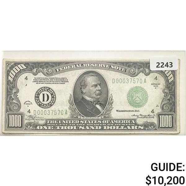 1934A $1000 Federal Reserve Note-Bank of Cleveland