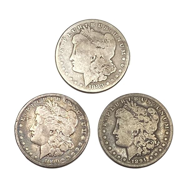 1883-1891-CC KEY Date Morgan Silver Dollar Lot [3 Coins] Avg Circ