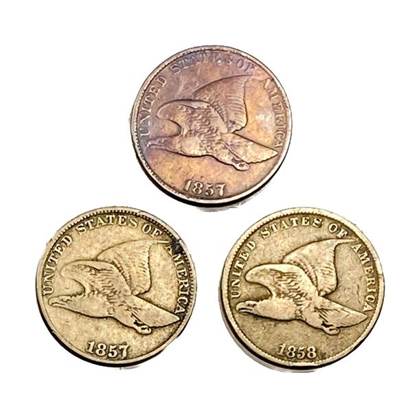 1857-1858 Flying Eagle Cent Lot [3 Coins] Fine