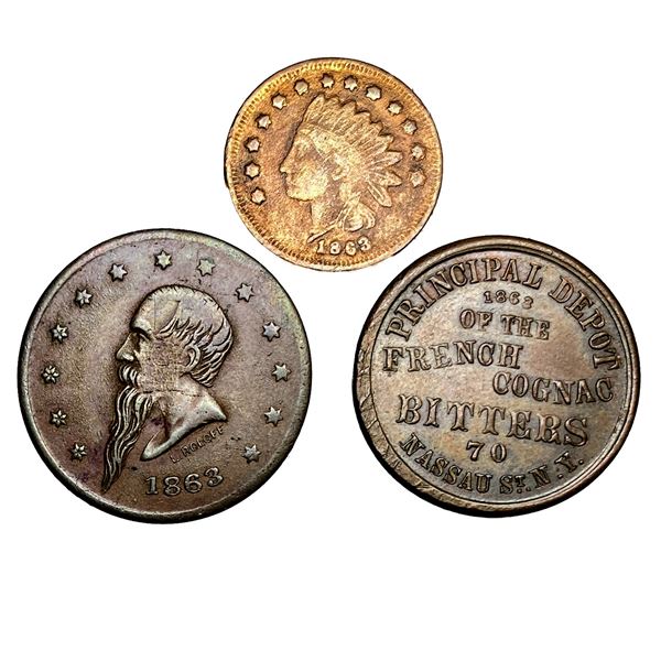 1863 High Grade Civil War Token Lot [3 Coins]
