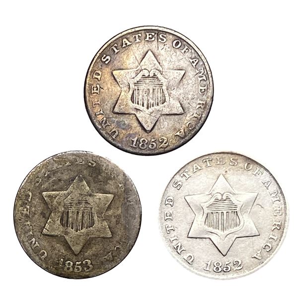1852-1853 Three Cent Silver Lot [3 Coins]