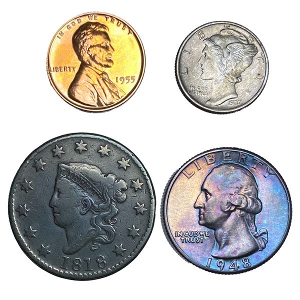 1818-1955 US Type Coin Lot [4 Coins]
