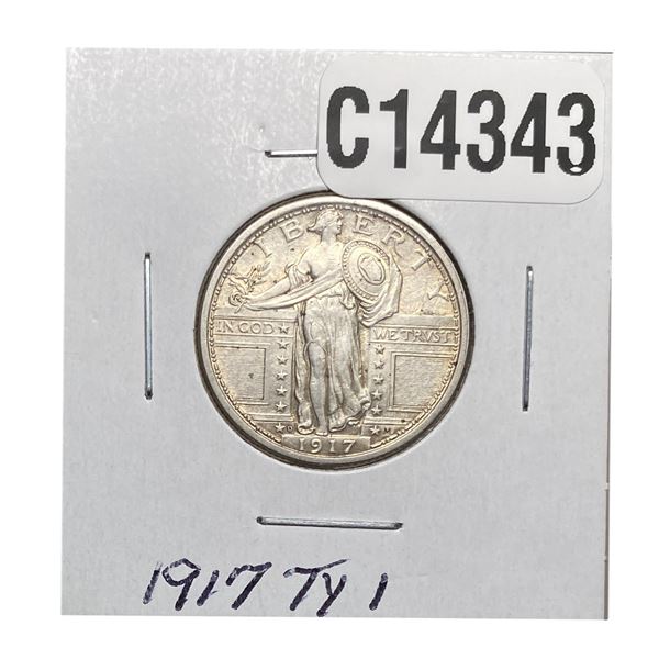 1917-D T1 FH Standing Liberty Quarter AU