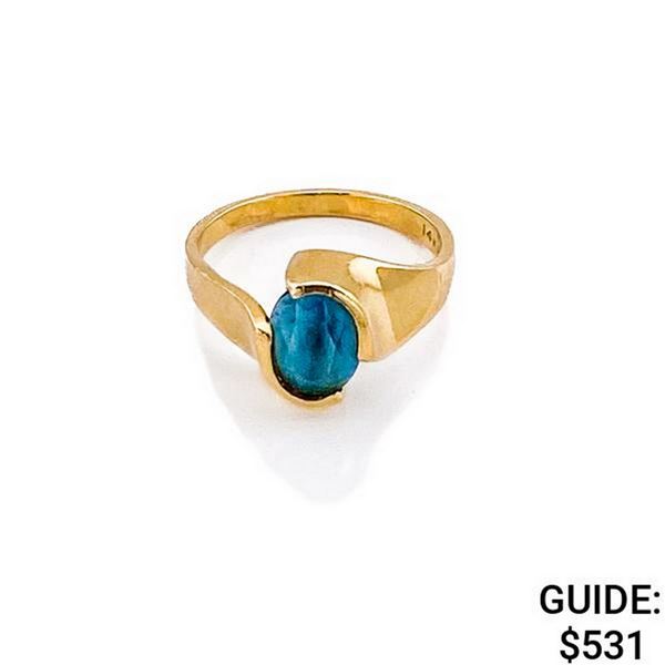 14k yg Blue Topaz Fashion Ring-Size 5.5 (4.1g/6mm)