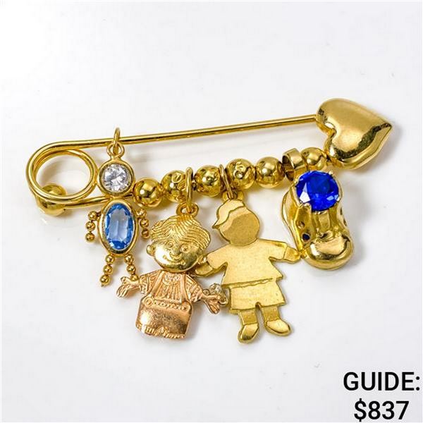 Vintage 14k yg Sapphire Charm Pin (4 charms/5.7g)