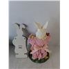 Image 2 : Easter Lot- Ceramic Bunny 1" Tall & Pot, Woven Basket, Wooden Figurine